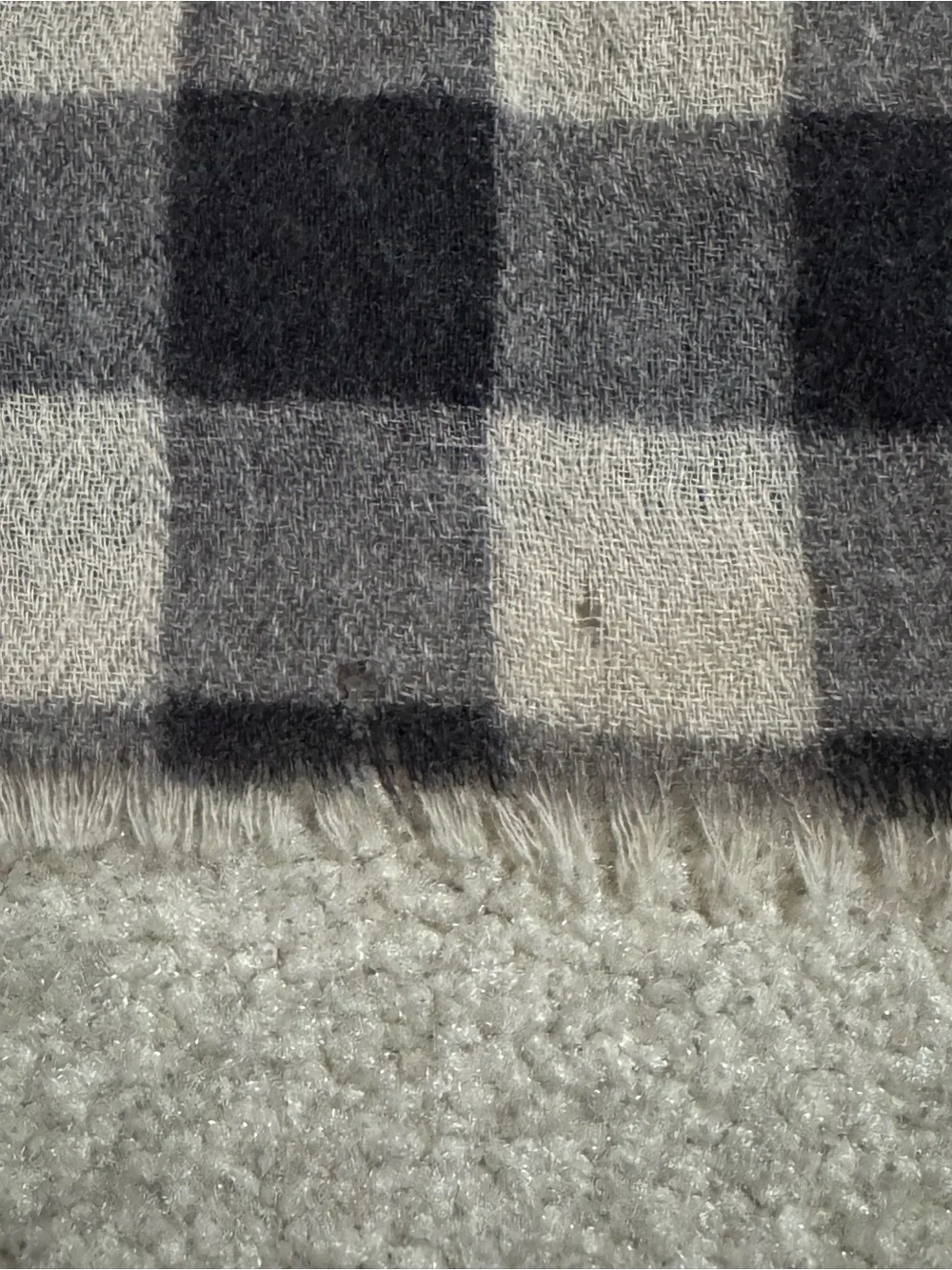 Eileen Fisher Buffalo Check Plaid Wool Scarf Beige Black Lightweight-40x79”